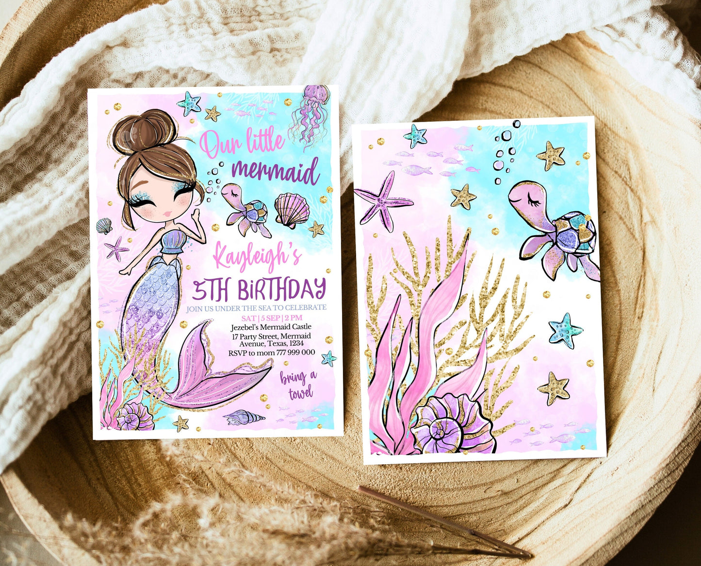 Editable Mermaid Birthday Invitation, Pink Mermaid Invite, Under the Sea Birthday Invitation, Printable Mermaid Invite, Mermaid Invite