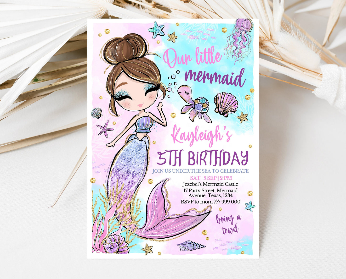 Editable Mermaid Birthday Invitation, Pink Mermaid Invite, Under the Sea Birthday Invitation, Printable Mermaid Invite, Mermaid Invite