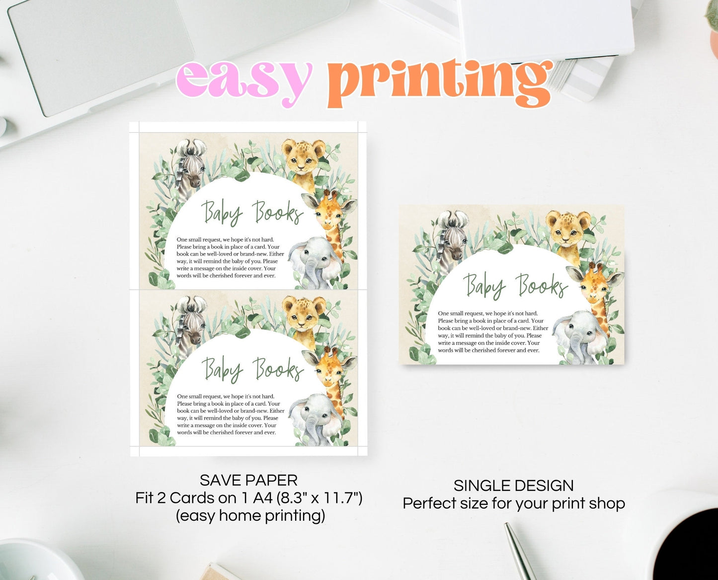 Baby Books Card A Little Wild One Safari Baby Shower, Safari Jungle Baby Shower, Greenery Safari, Animals Baby Shower, Book Insert, SGBS01