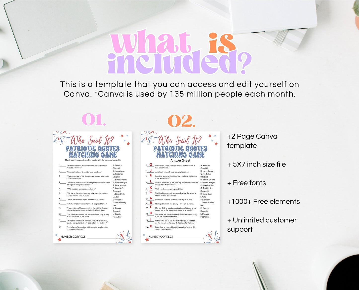 Printable 4th of July Patriotic Quotes Matching Game, July 4th Games, Independence Day Games, Patriotic Games, 4th of July Party Games