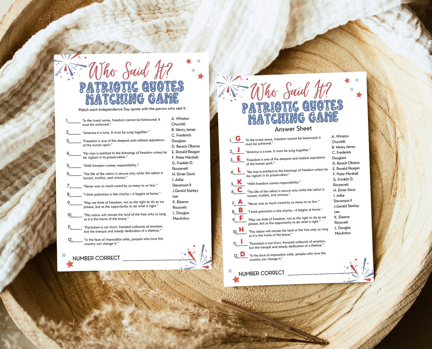 Printable 4th of July Patriotic Quotes Matching Game, July 4th Games, Independence Day Games, Patriotic Games, 4th of July Party Games
