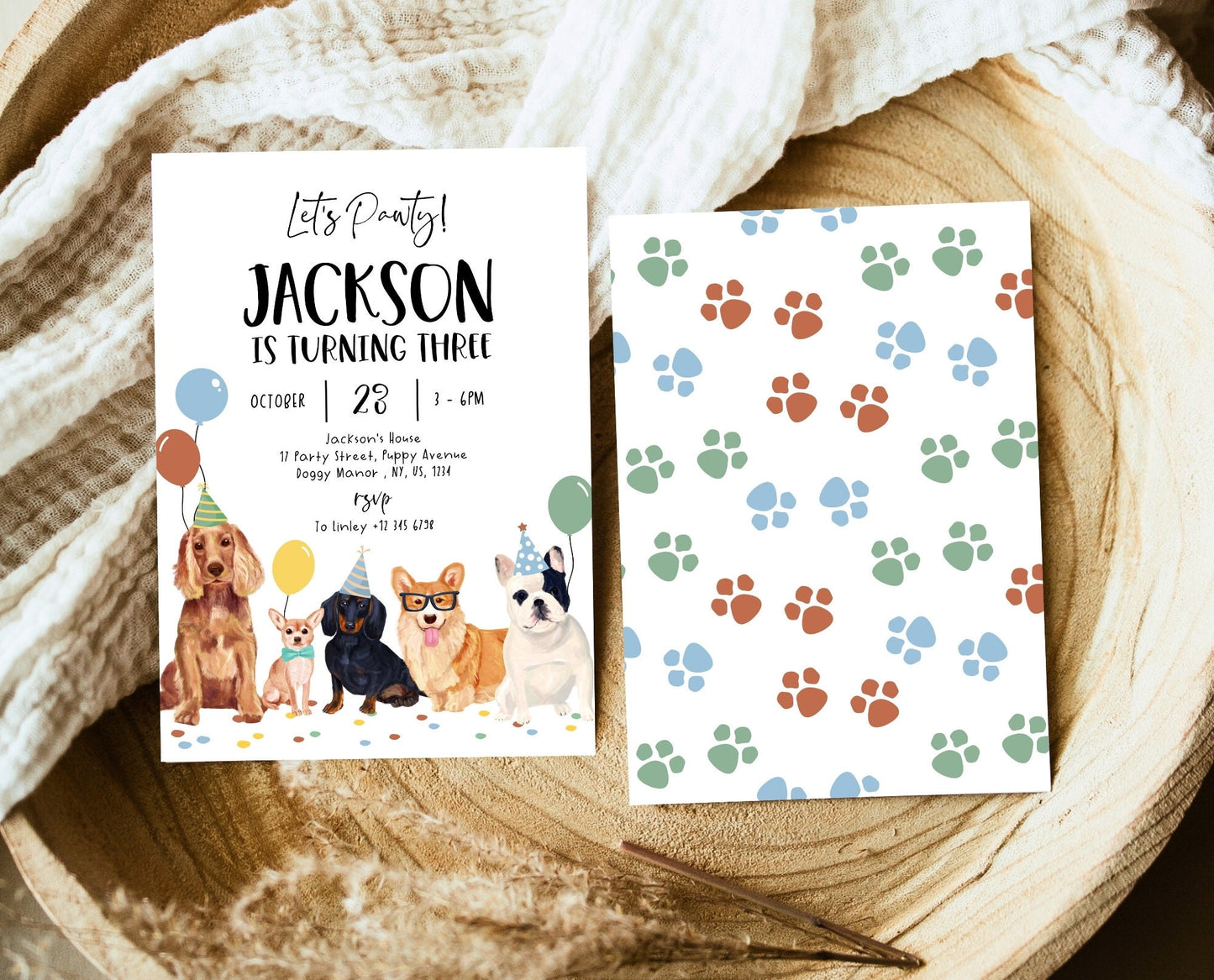 Editable Boy Dog Birthday Invitation, Puppy Birthday Invitation, Boy Dog Birthday, Puppy Birthday, Animal Vet Birthday Party, BDBP01