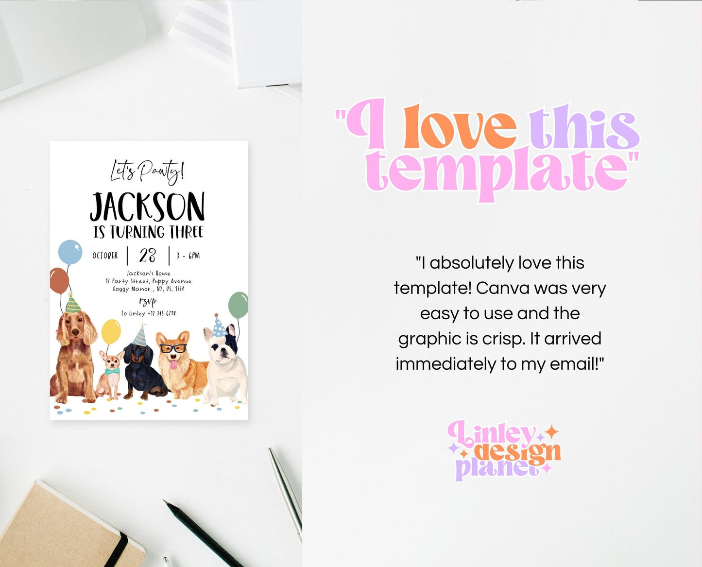 Editable Boy Dog Birthday Invitation, Puppy Birthday Invitation, Boy Dog Birthday, Puppy Birthday, Animal Vet Birthday Party, BDBP01