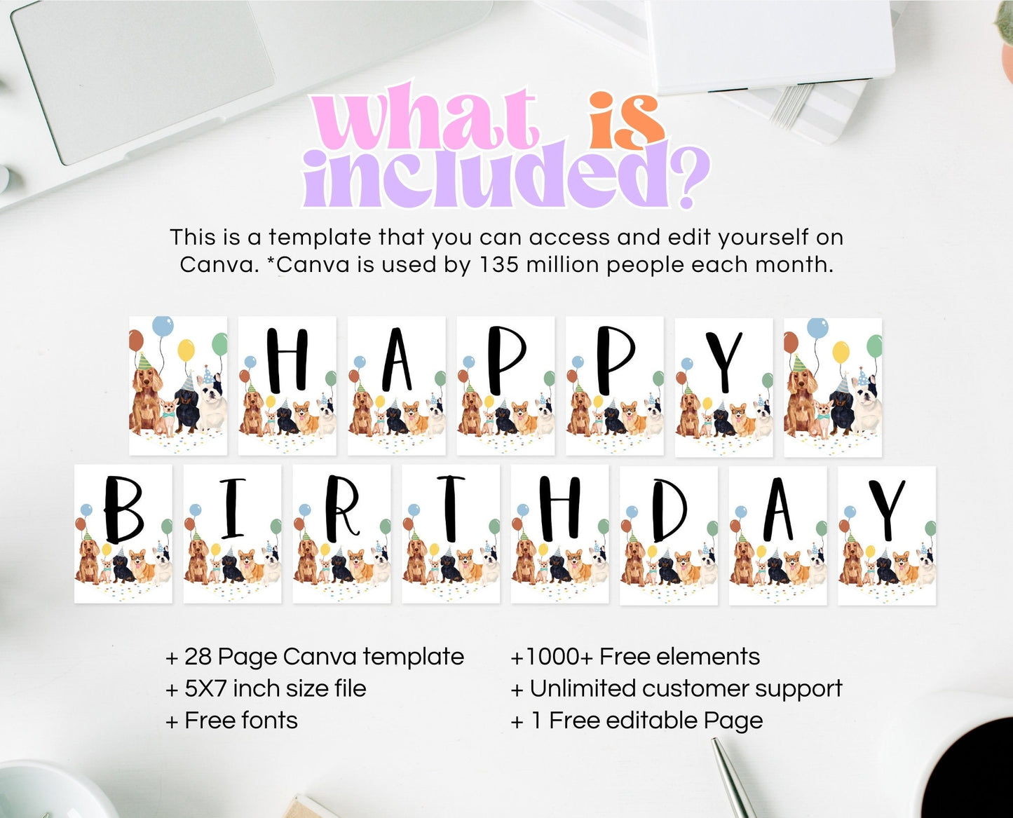 Boy Dog Happy Birthday Banner, Puppy Birthday Banner, Printable Dog Birthday Sign, Dog Happy Birthday Bunting Banner, BDBP01