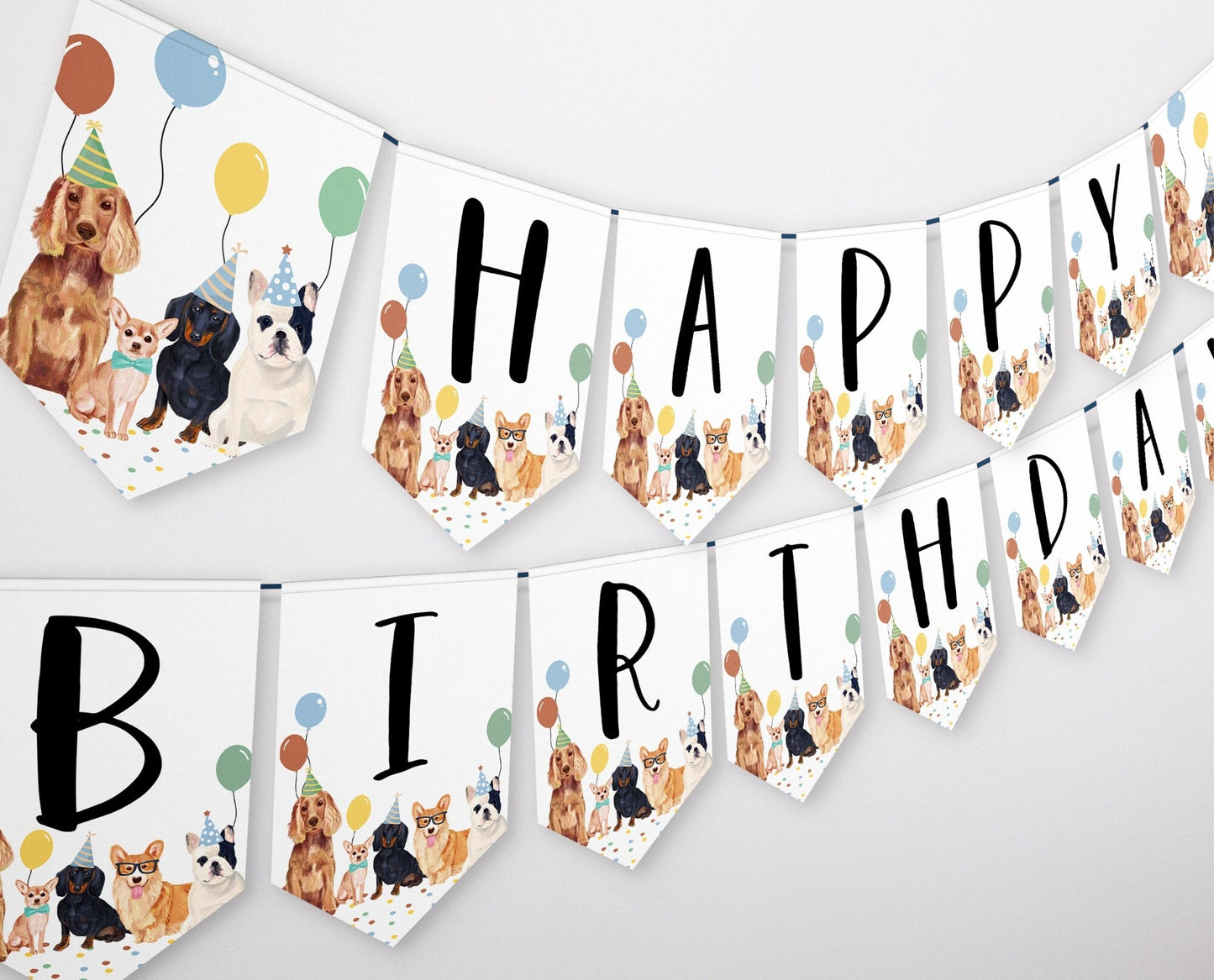 Boy Dog Happy Birthday Banner, Puppy Birthday Banner, Printable Dog Birthday Sign, Dog Happy Birthday Bunting Banner, BDBP01
