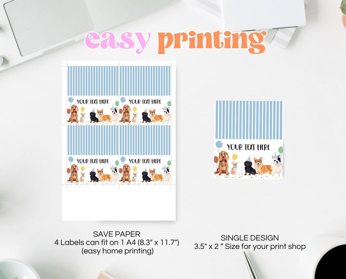 Editable Boy Dog Birthday Food Labels, Puppy Birthday Tent Card, Dog Birthday Party Decor, Printable Template, BDBP01