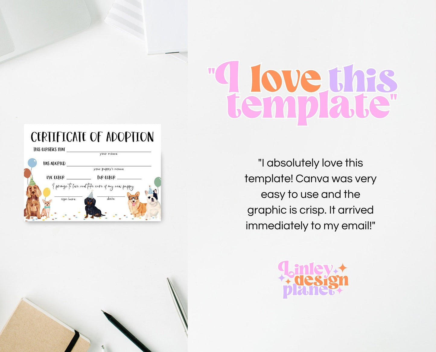 Editable Boy Puppy Adoption Certificate, Puppy Birthday Adoption, Dog birthday Party Games, Printable Template, BDBP01