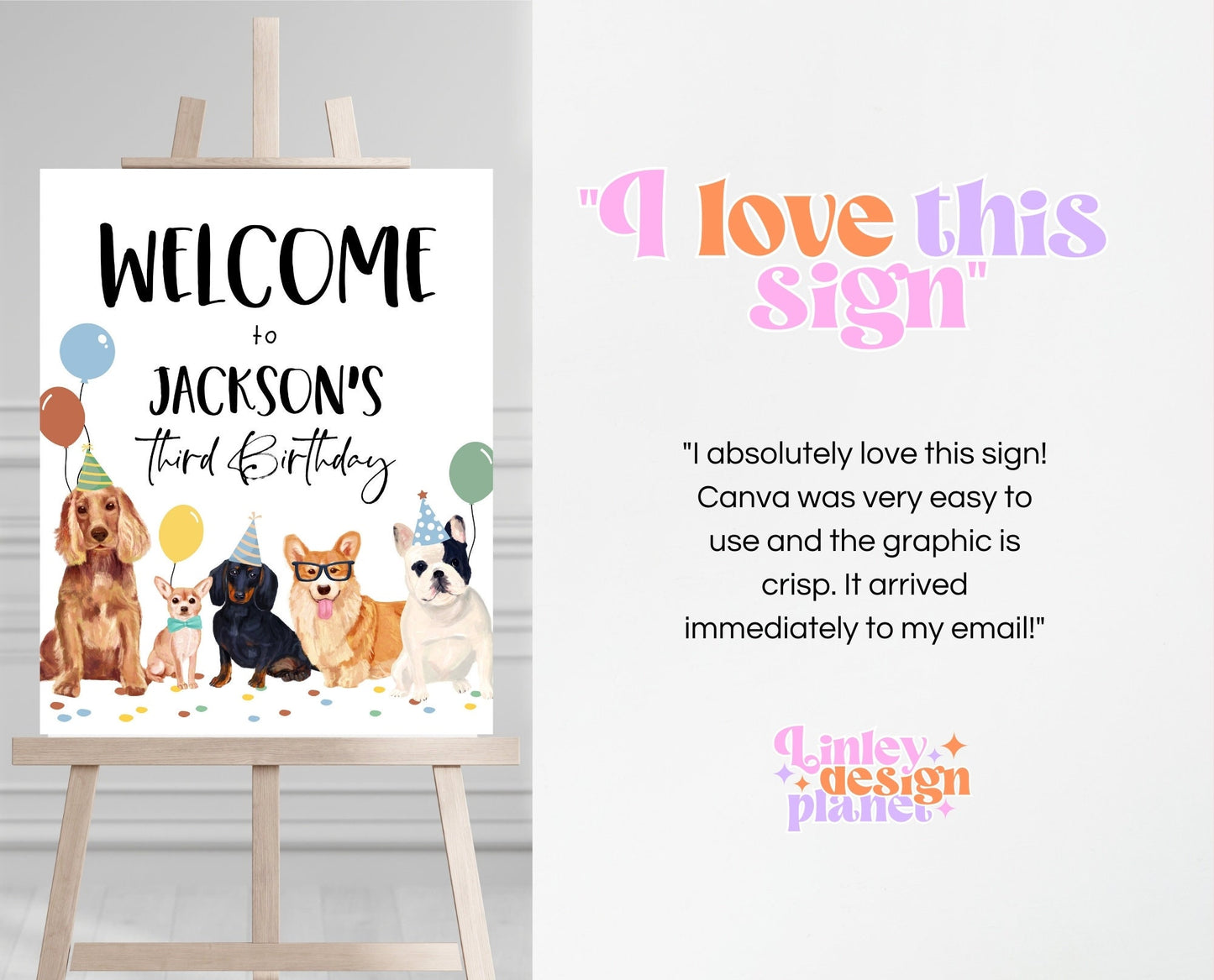 Editable Boy Dog Birthday Welcome Sign, Puppy Birthday Banner, Minimalist Dog Birthday Decor, Dog Party Welcome Poster, Printable, BDBP01
