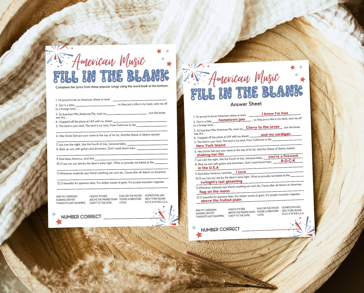 Printable 4th of July American Music Game, July 4th Games, Independence Day Games, Patriotic Games, 4th of July Party Games