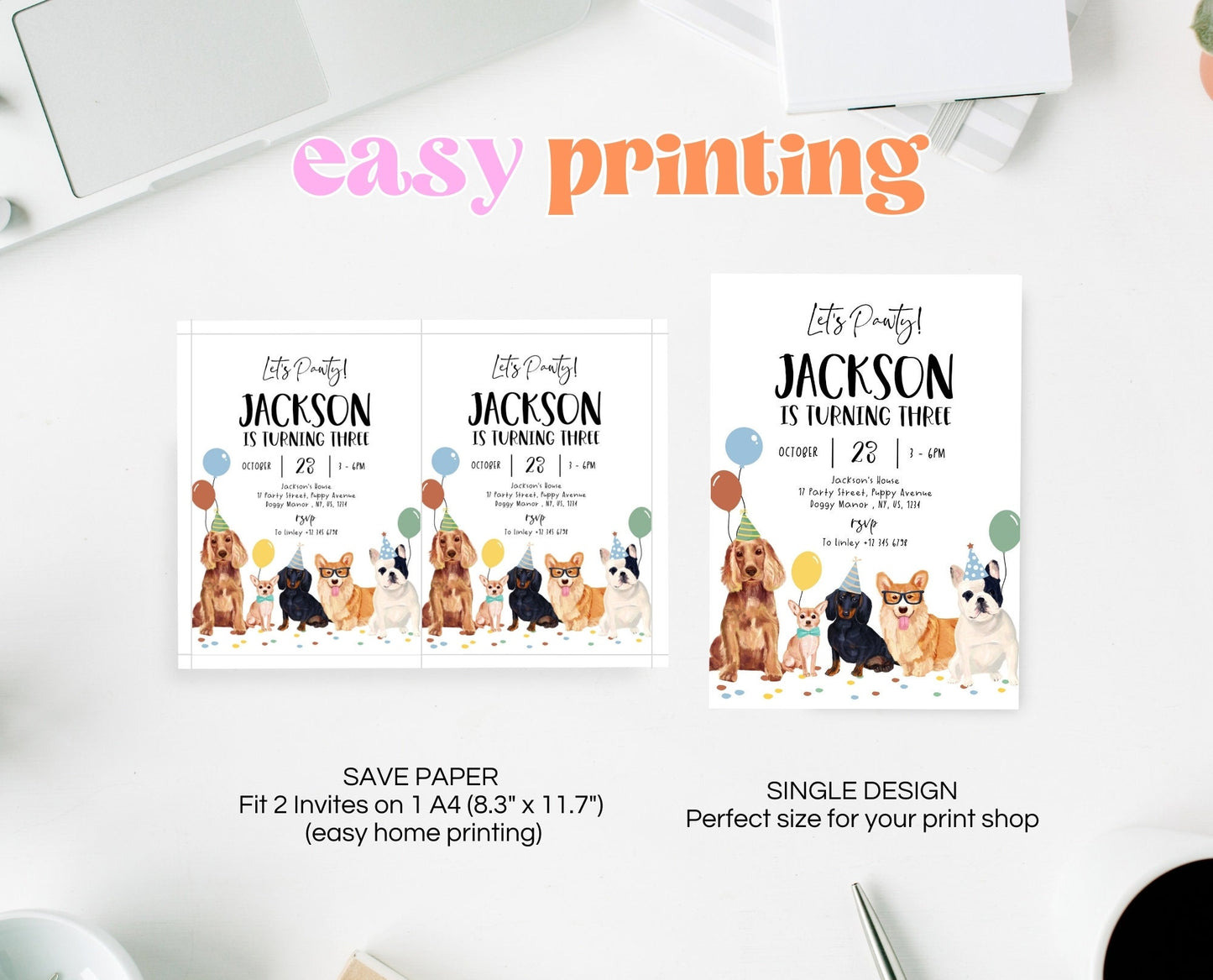 Editable Boy Dog Birthday Invitation, Puppy Birthday Invitation, Boy Dog Birthday, Puppy Birthday, Animal Vet Birthday Party, BDBP01