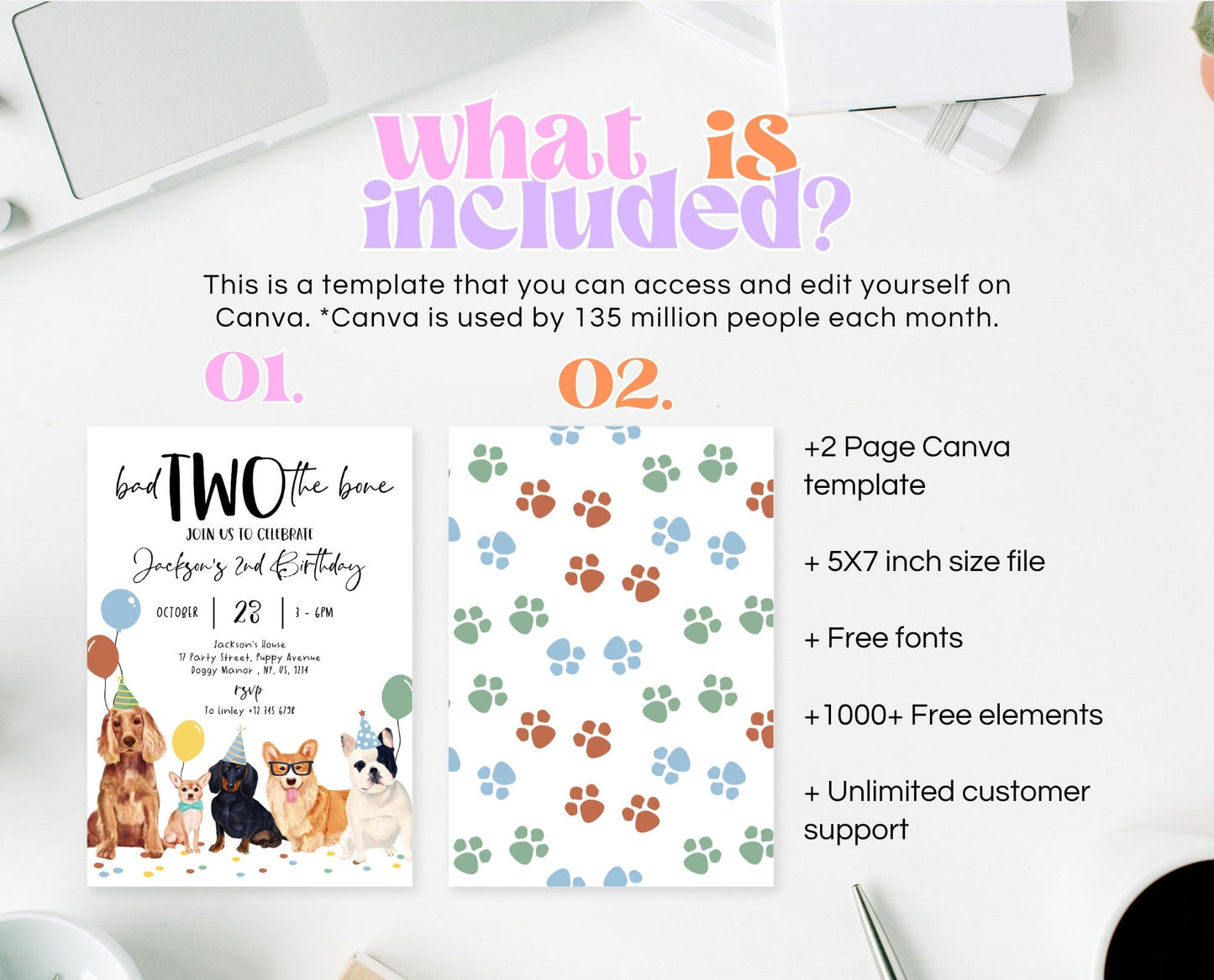 Editable Boy Dog 2nd Birthday Invitation, Puppy Birthday Invitation, Boy Dog Birthday, Puppy 2nd Birthday, Animal Vet Birthday Party, BDBP01