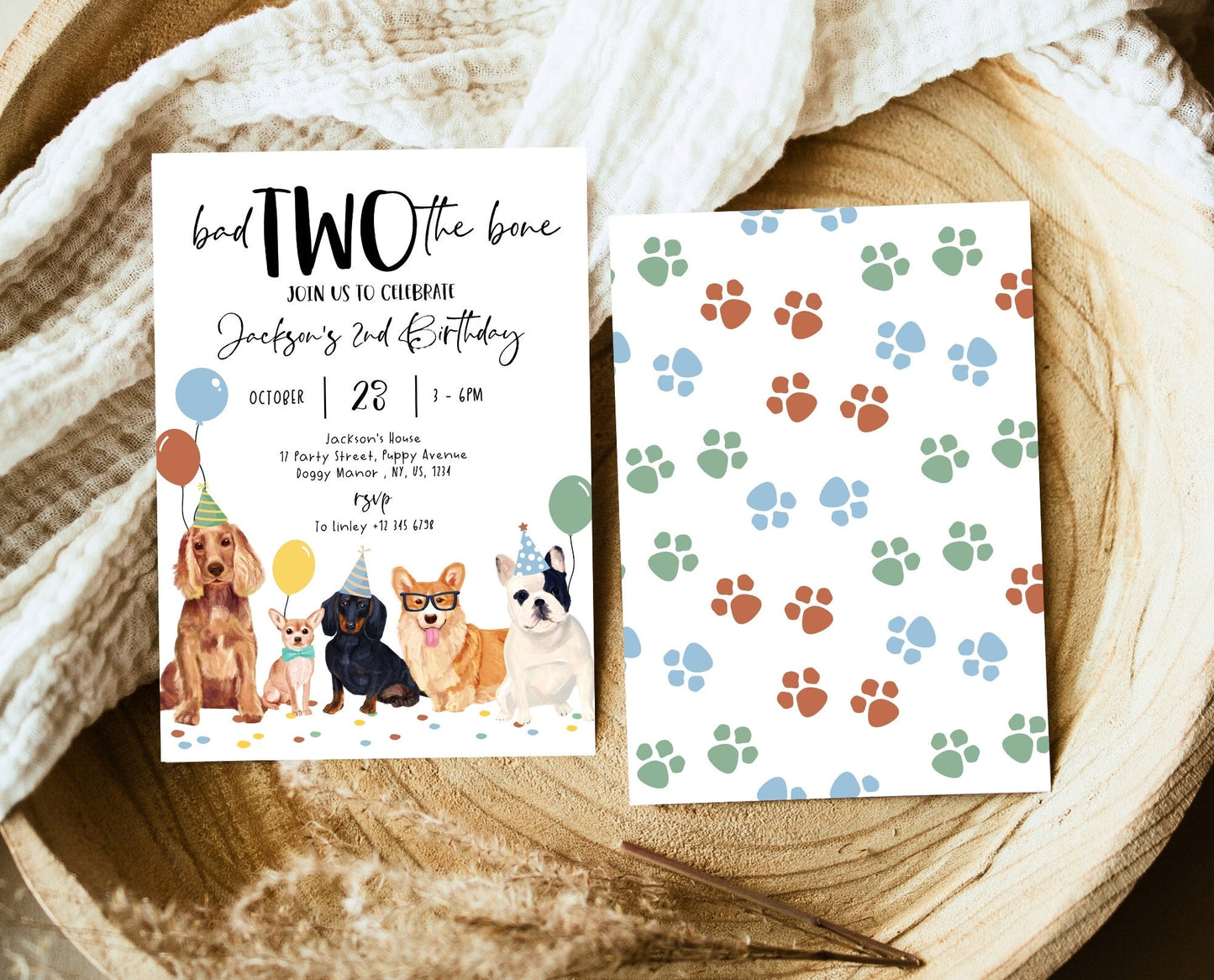 Editable Boy Dog 2nd Birthday Invitation, Puppy Birthday Invitation, Boy Dog Birthday, Puppy 2nd Birthday, Animal Vet Birthday Party, BDBP01