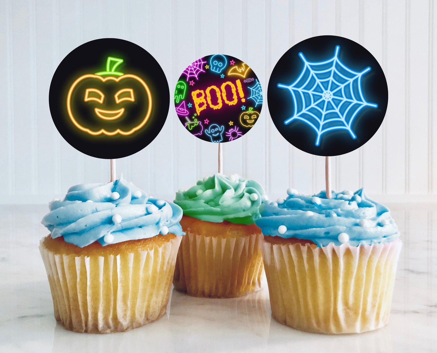 Neon Halloween Birthday Cupcake Toppers, Spooky Halloween Party Cake Topper, Printable Neon Halloween Cake Topper, Neon Halloween, NHBP01