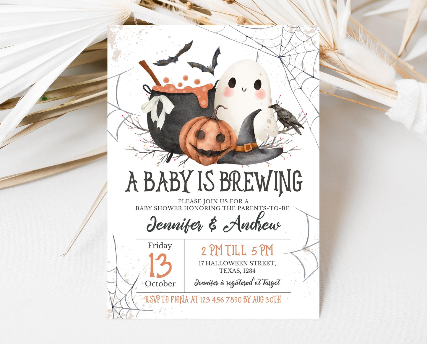 Editable A Baby is Brewing Halloween Invitation, Gender Neutral Halloween Baby Shower Invitation Template, Witch Baby Shower Invite, HBSC01
