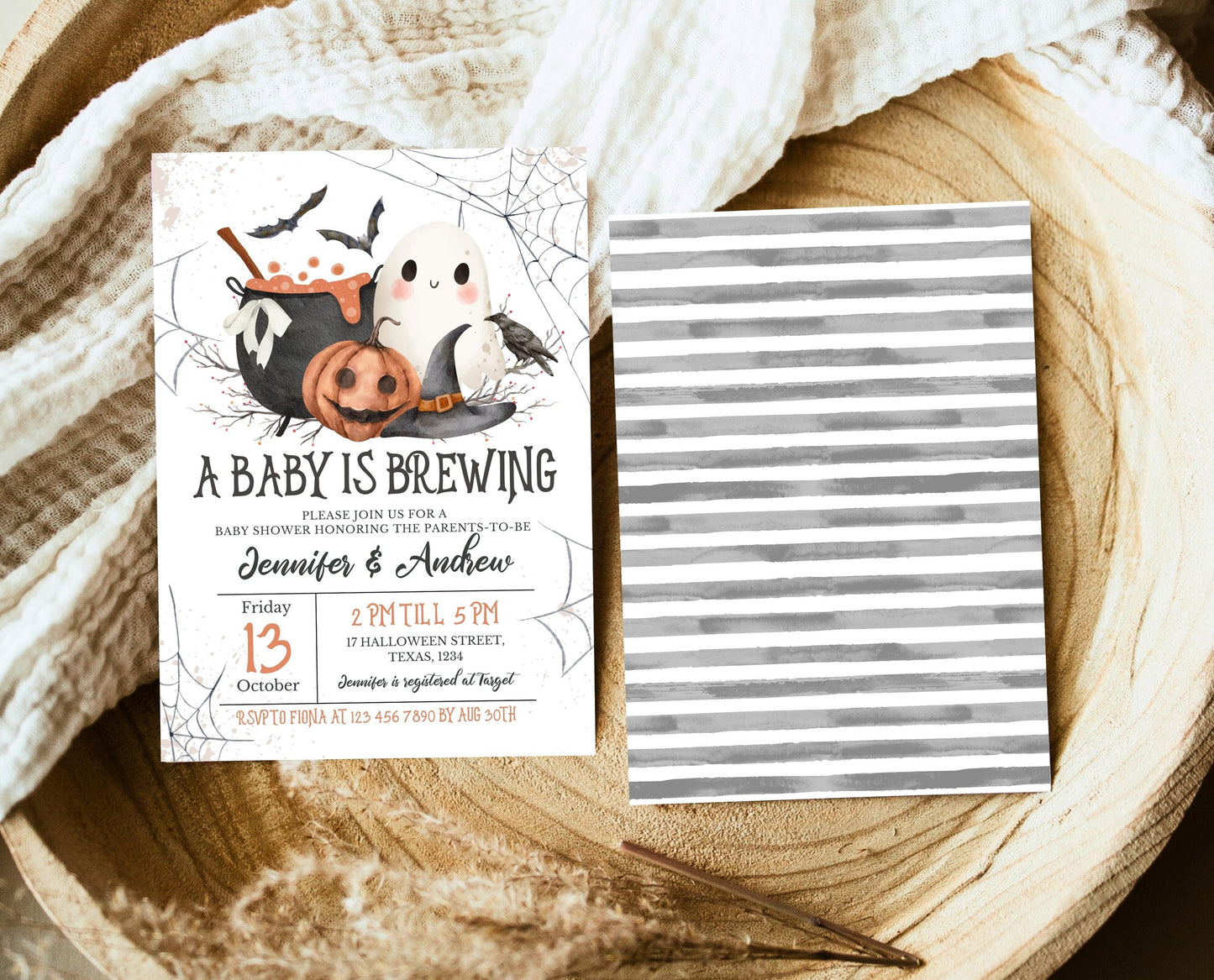 Editable A Baby is Brewing Halloween Invitation, Gender Neutral Halloween Baby Shower Invitation Template, Witch Baby Shower Invite, HBSC01