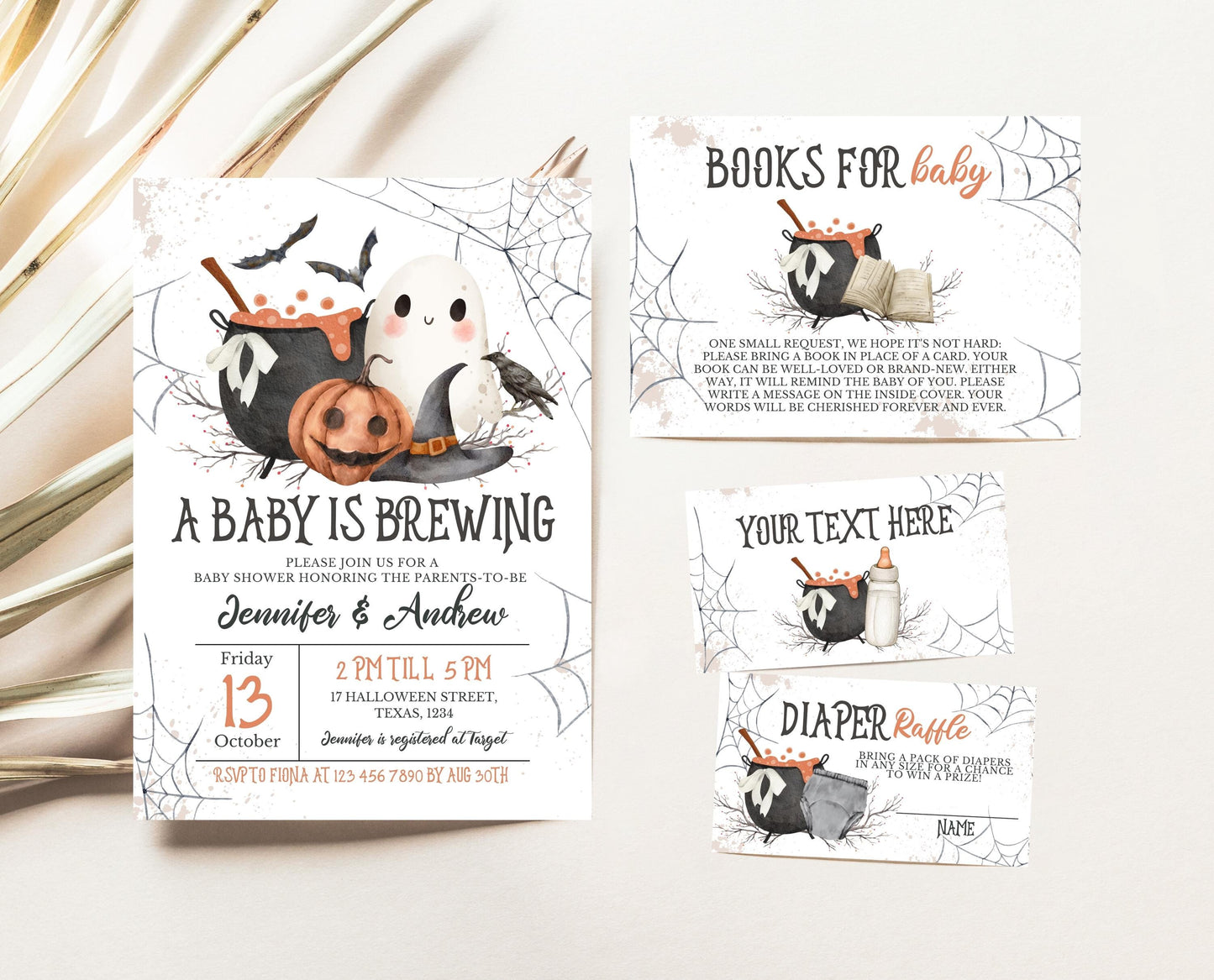 Editable A Baby is Brewing Halloween Baby Shower Invitation Bundle, Neutral Halloween Baby Shower Invitation, Witch Baby Shower, HBSC01