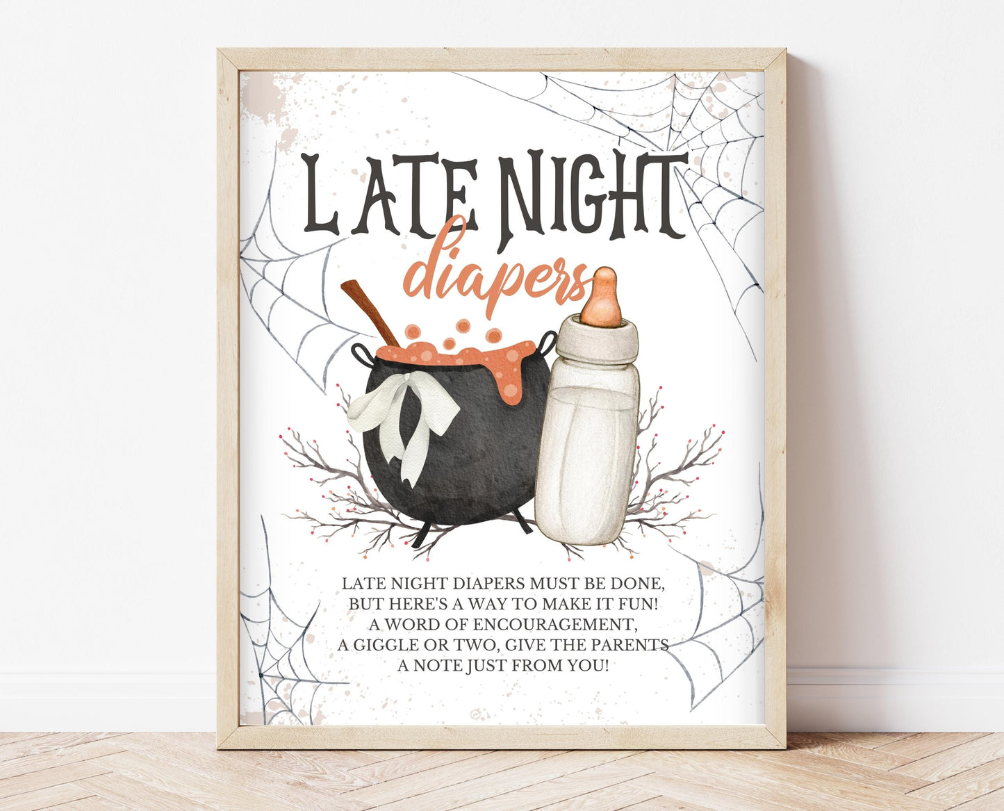 Late Night Diapers Sign Halloween Baby Shower, Halloween Baby Shower Sign, Printable Halloween Sign, A Baby Is Brewing Halloween, HBSC01