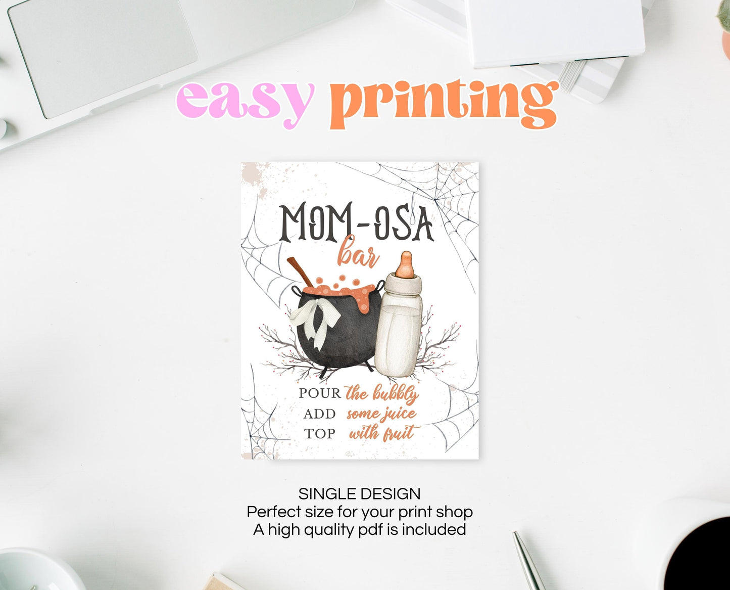 Mom-osa Sign Halloween Baby Shower, Halloween Baby Shower Mimosa Sign, Printable Halloween Sign, A Baby Is Brewing Halloween, HBSC01