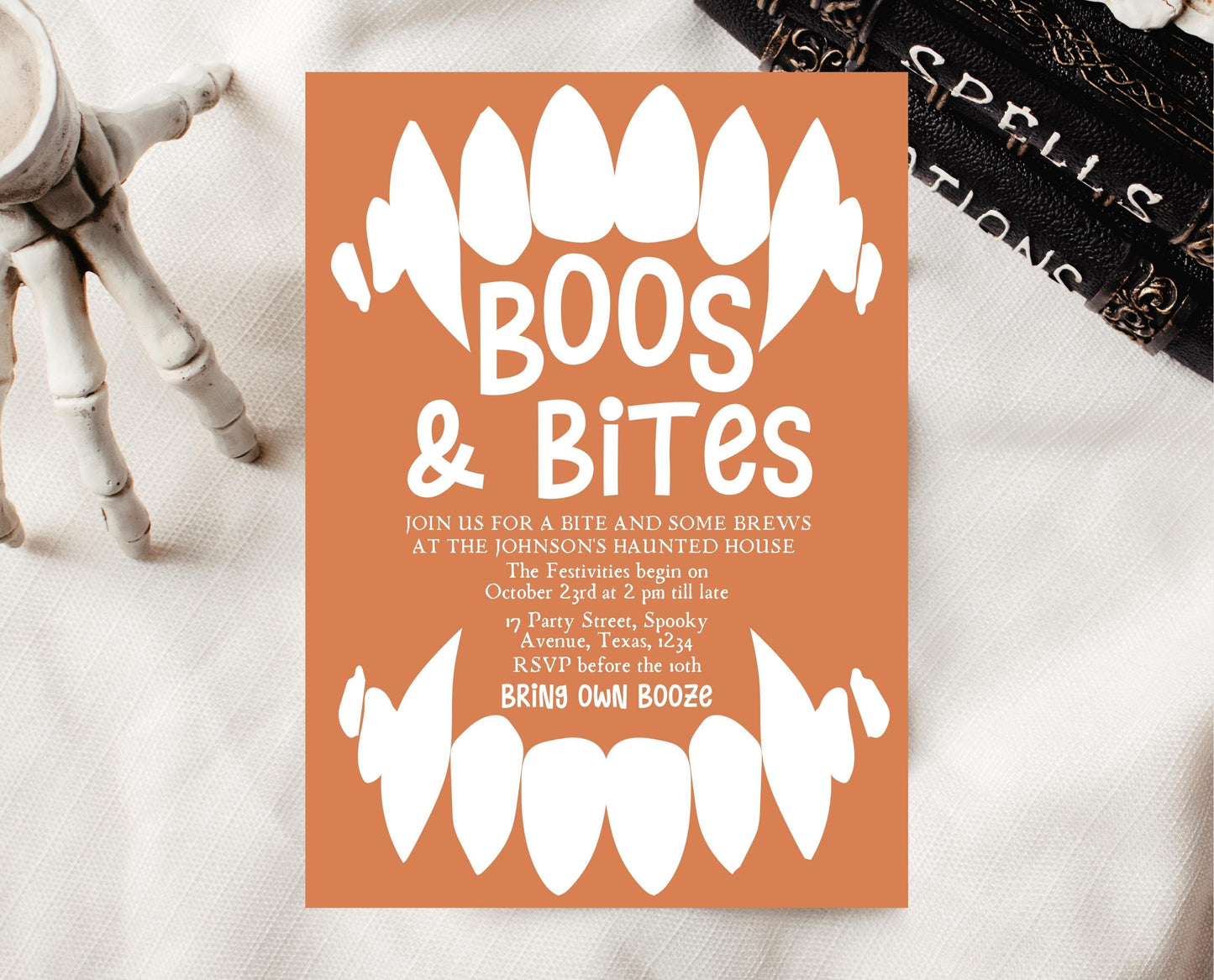 Editable Halloween Vampire Party Invitation, Halloween Booze Party Invite, Printable Halloween Costume Party Invite, Boos And Bites Invite