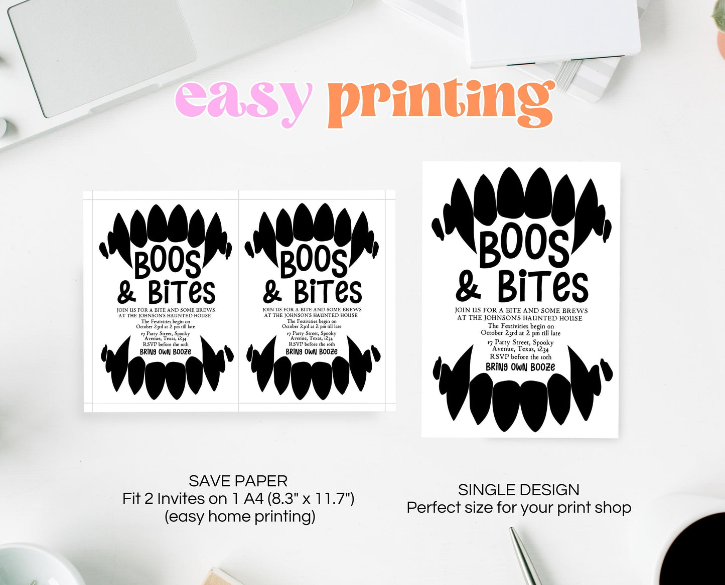 Editable Halloween Vampire Party Invitation, Halloween Booze Party Invite, Printable Halloween Costume Party Invite, Boos And Bites Invite