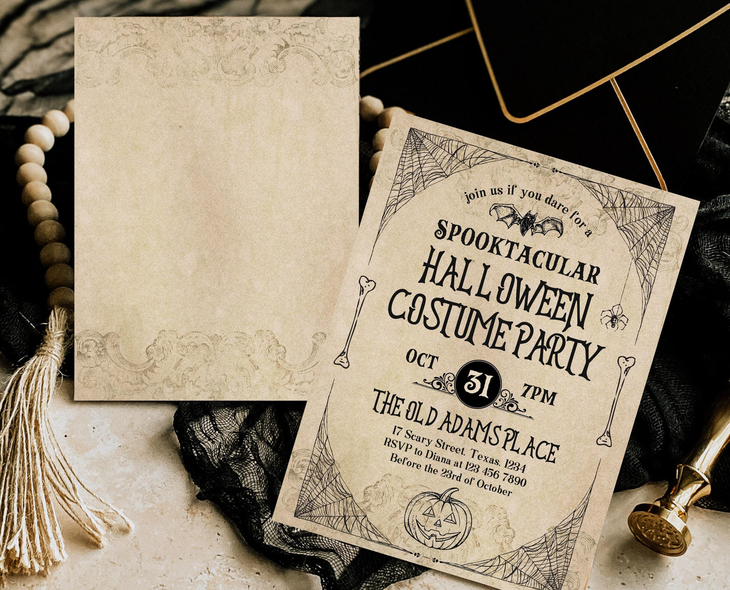 Editable Vintage Halloween Costume Party Invitation, Spooky Halloween Birthday Party, Printable Halloween Birthday Invite, Vintage Halloween