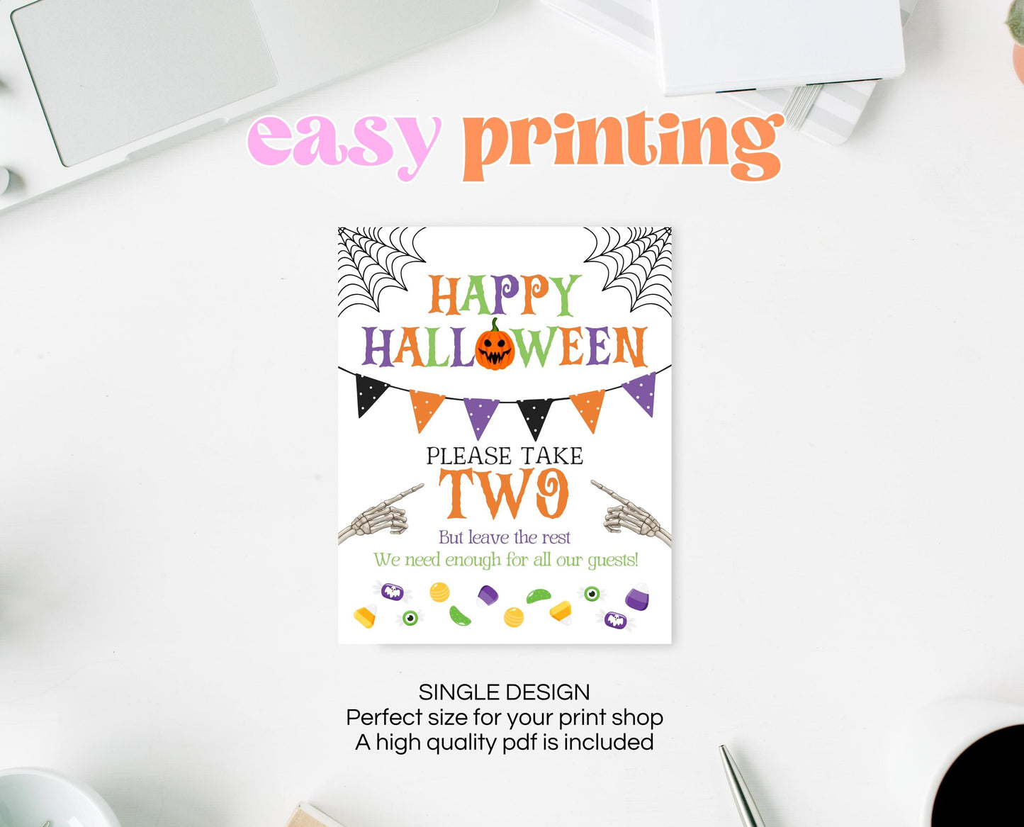 Please Take Two Treats Sign, Happy Halloween Trick-Or-Treat Sign, Passing Out Candy, Please Take a Treat, Halloween Candy Sign, Printable