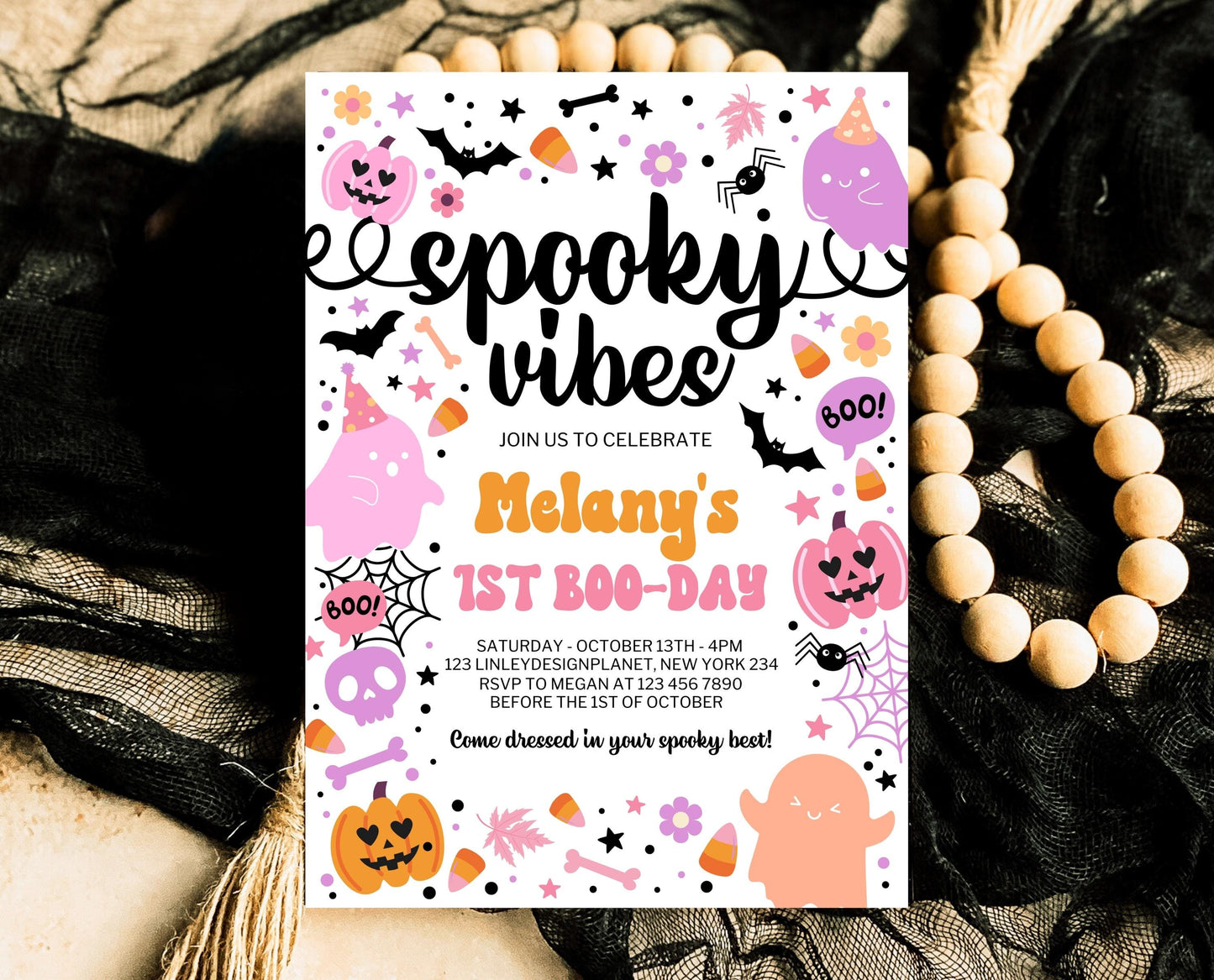 Editable Spooky Vibes Birthday Invitation, Halloween Birthday Invitation, Spooky Invitation, Halloween Invite Template, Printable, PHBP01