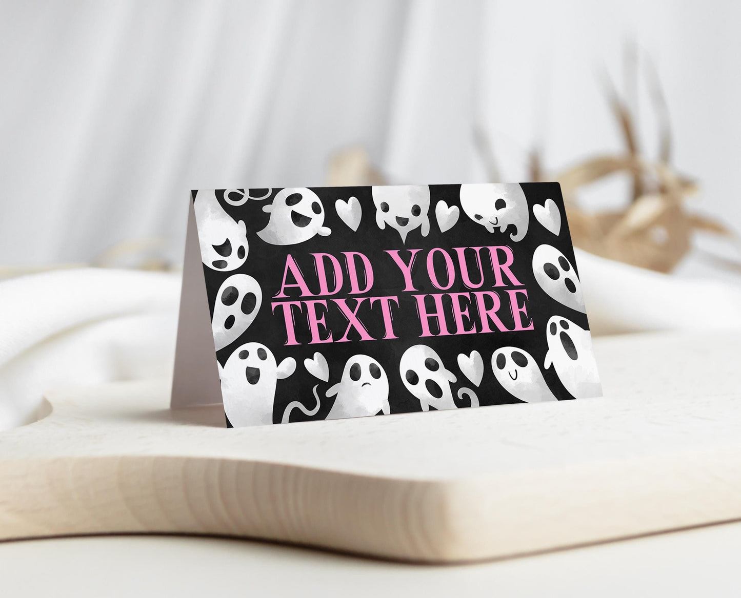 Editable Halloween Baby Shower Food Label, Pink Girl Halloween Baby Shower Tent Cards, A Little Boo Is Almost Due Baby Shower, HBSC04