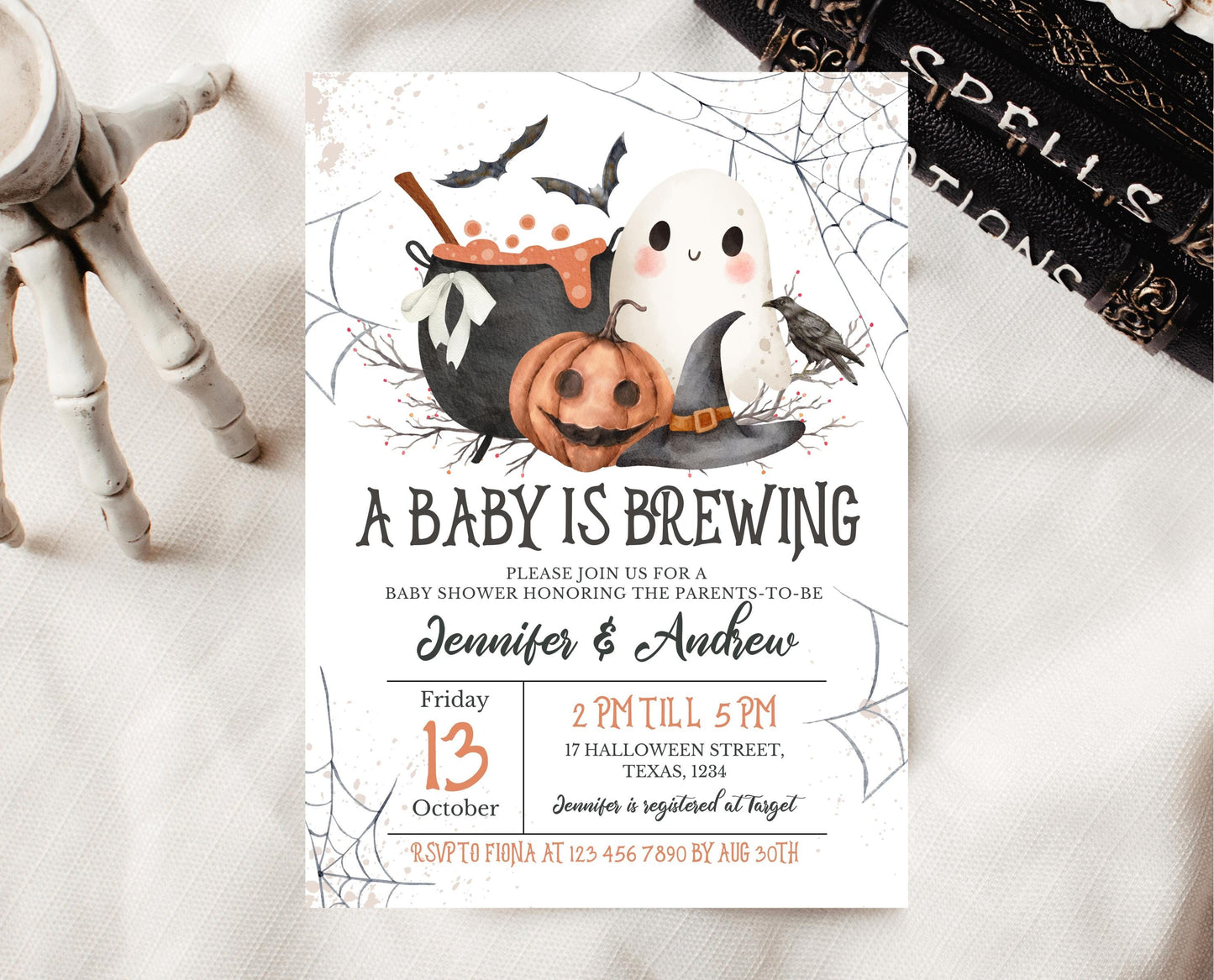 Editable A Baby is Brewing Halloween Invitation, Gender Neutral Halloween Baby Shower Invitation Template, Witch Baby Shower Invite, HBSC01