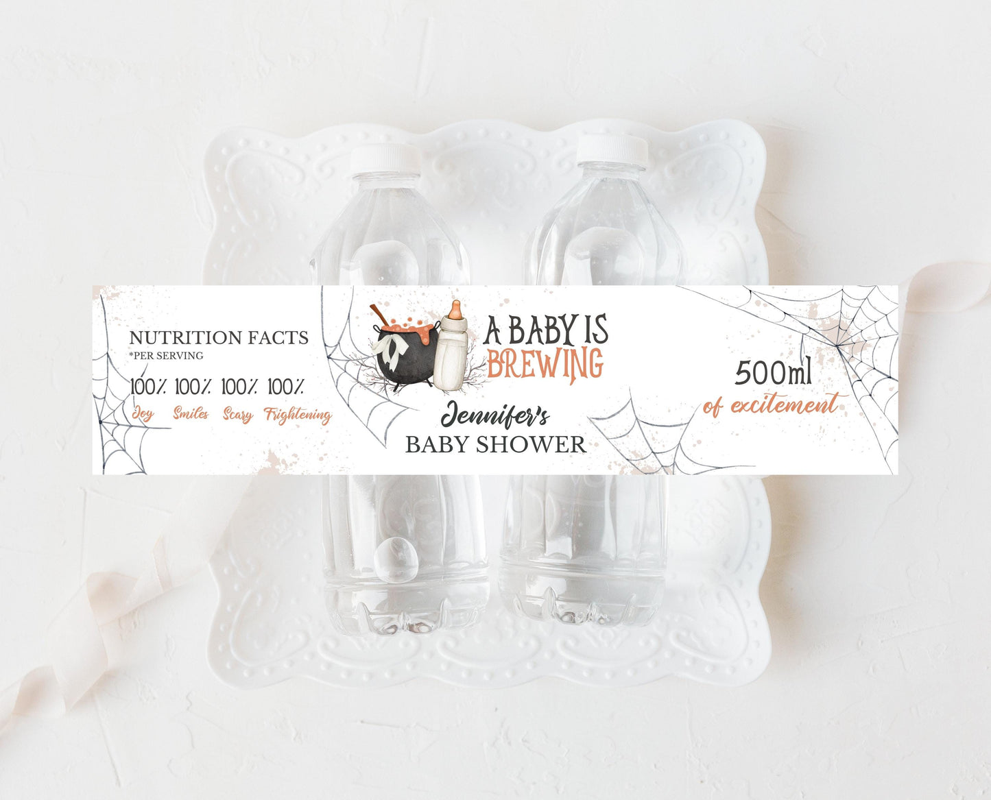 Editable Halloween Baby Shower Water Bottle Label, Halloween Baby Shower Party, Printable Halloween Bottle Labels, HBSC01