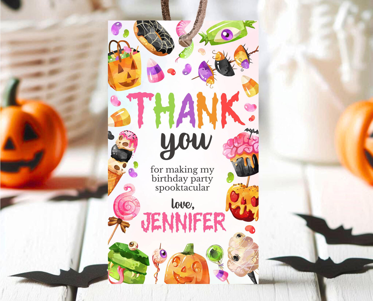 Editable Halloween Candy Favor Tag, Halloween Birthday Thank You Tag, Spooky Party Favors, Halloween Gift Tag Template, Printable, CHBP01