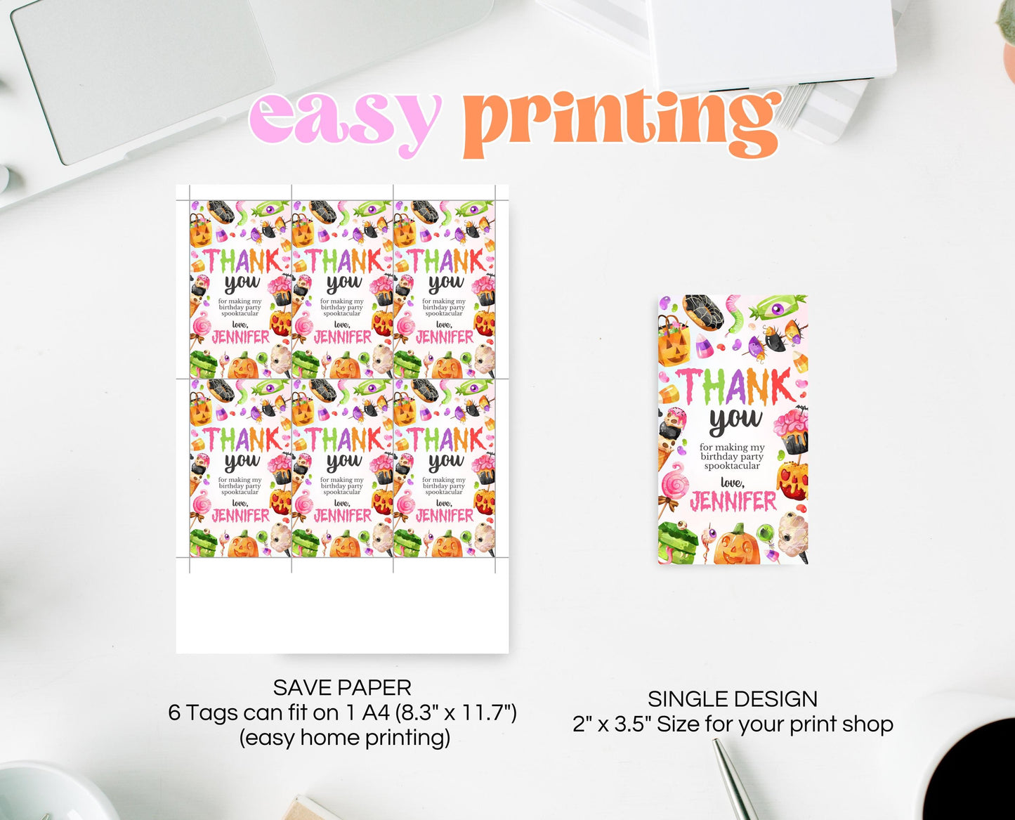 Editable Halloween Candy Favor Tag, Halloween Birthday Thank You Tag, Spooky Party Favors, Halloween Gift Tag Template, Printable, CHBP01