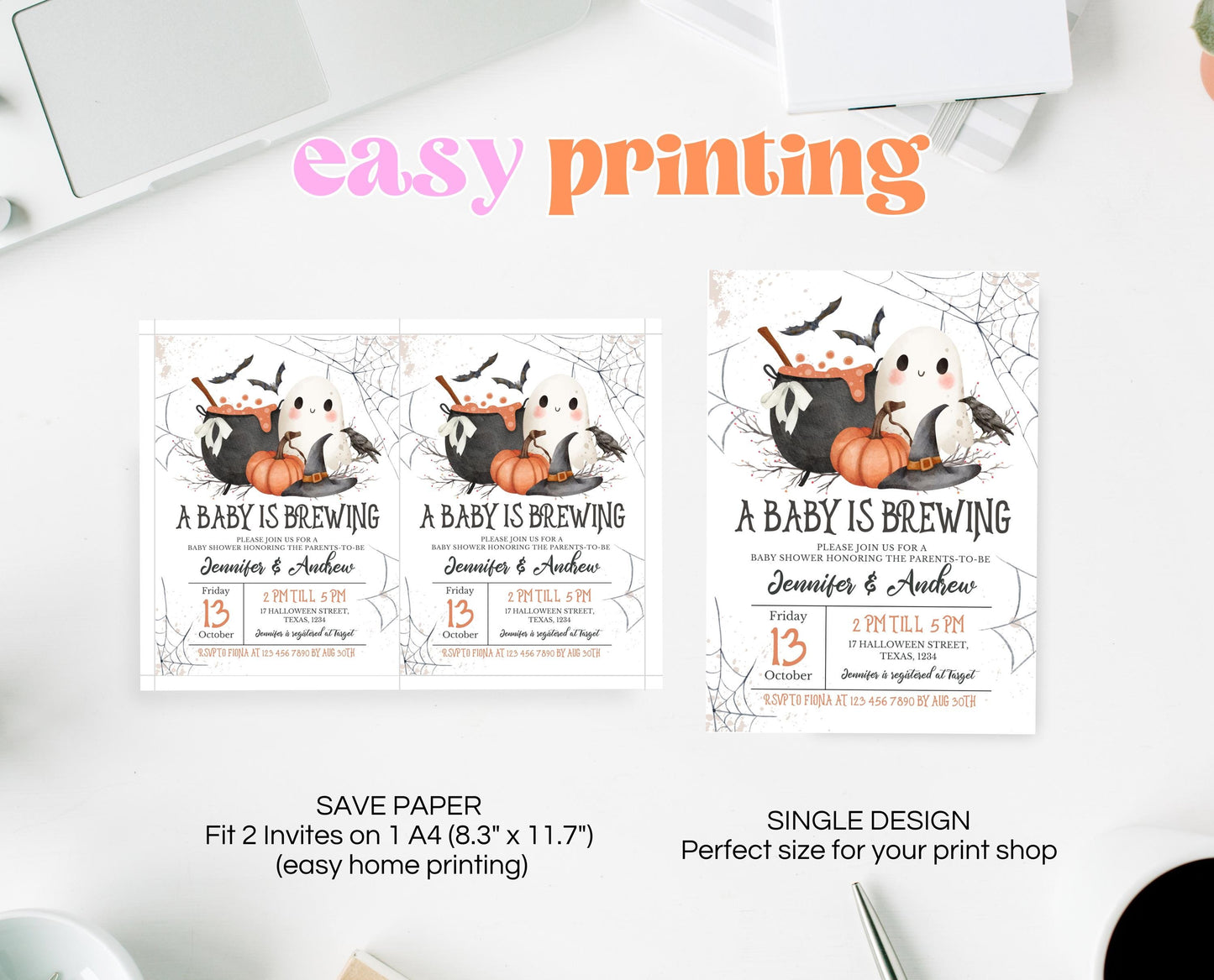 Editable A Baby is Brewing Halloween Invitation, Gender Neutral Halloween Baby Shower Invitation Template, Witch Baby Shower Invite, HBSC01