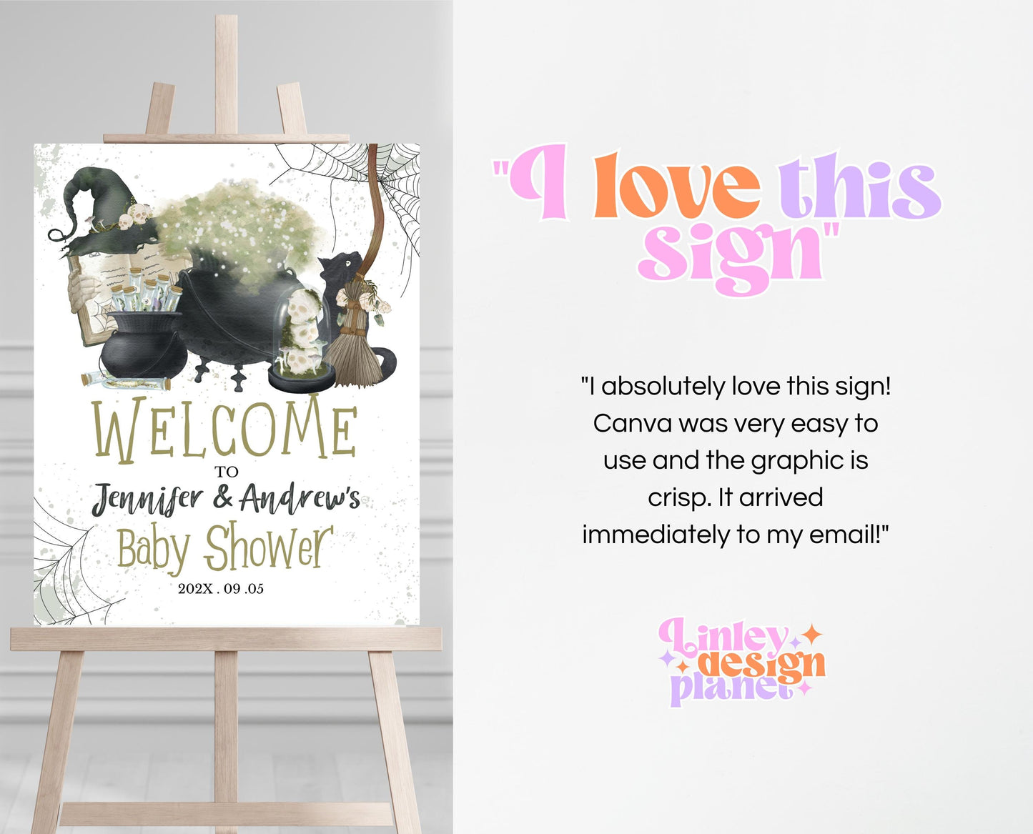 Editable A Baby is Brewing Halloween Baby Shower Welcome Sign, Green Boy Halloween Baby Shower Sign Template, Witch Baby Shower, HBSC05