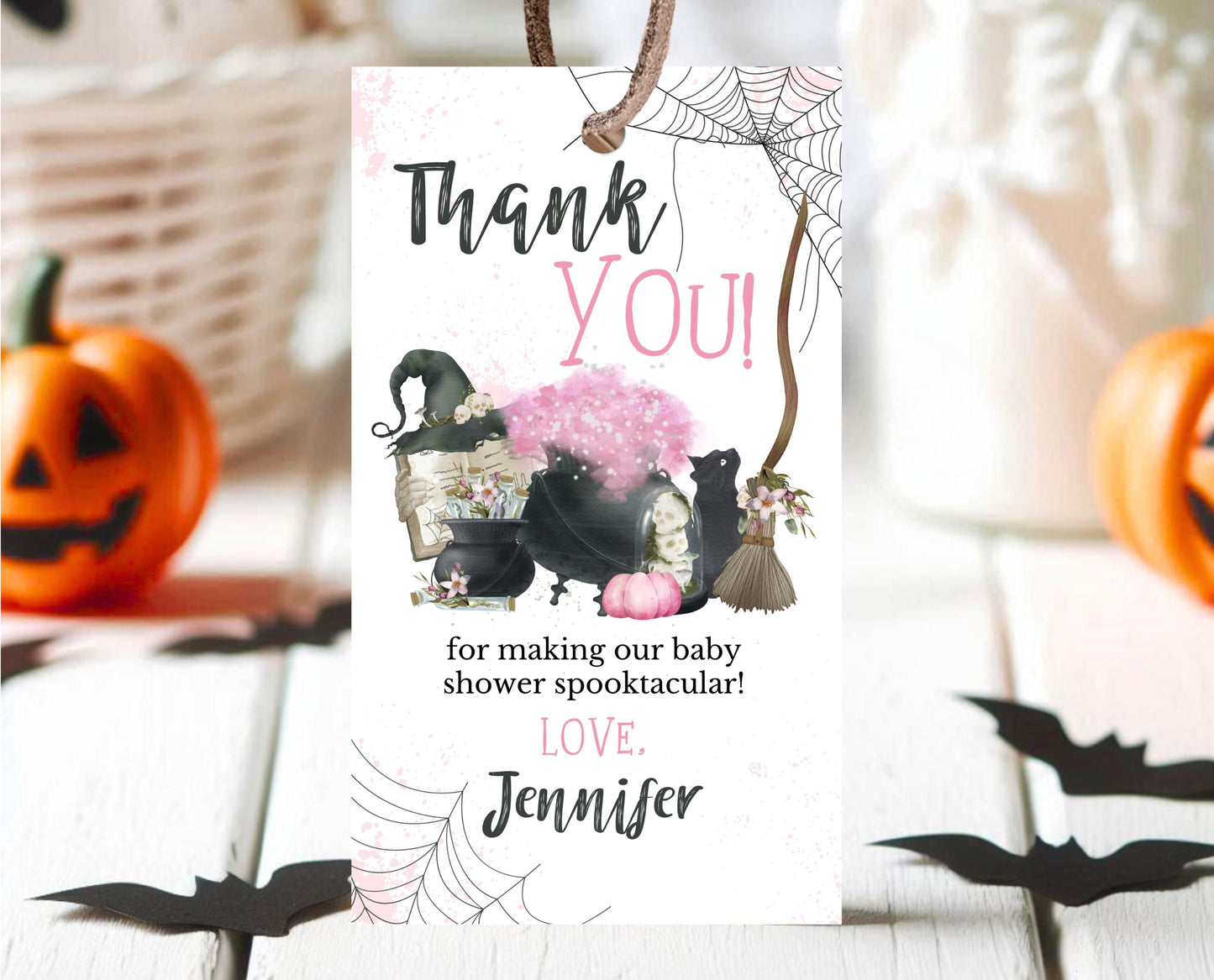 Editable Halloween Favor Tag, Halloween A Baby Is Brewing Baby Shower Favor Tag, Halloween Thank You Tag, Girl Halloween Baby Shower, HBSC06