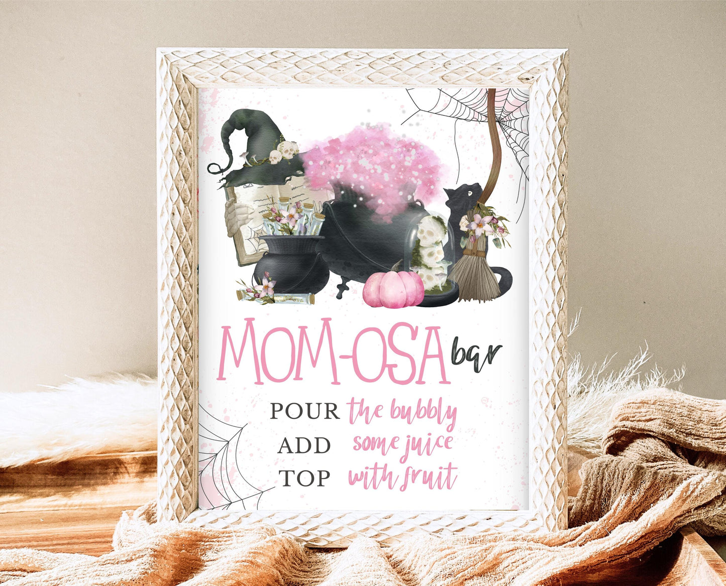 Mom-osa Sign Halloween Baby Shower, Witch Halloween Baby Shower Mimosa Sign, Printable Halloween Sign, A Baby Is Brewing Baby Shower, HBSC06