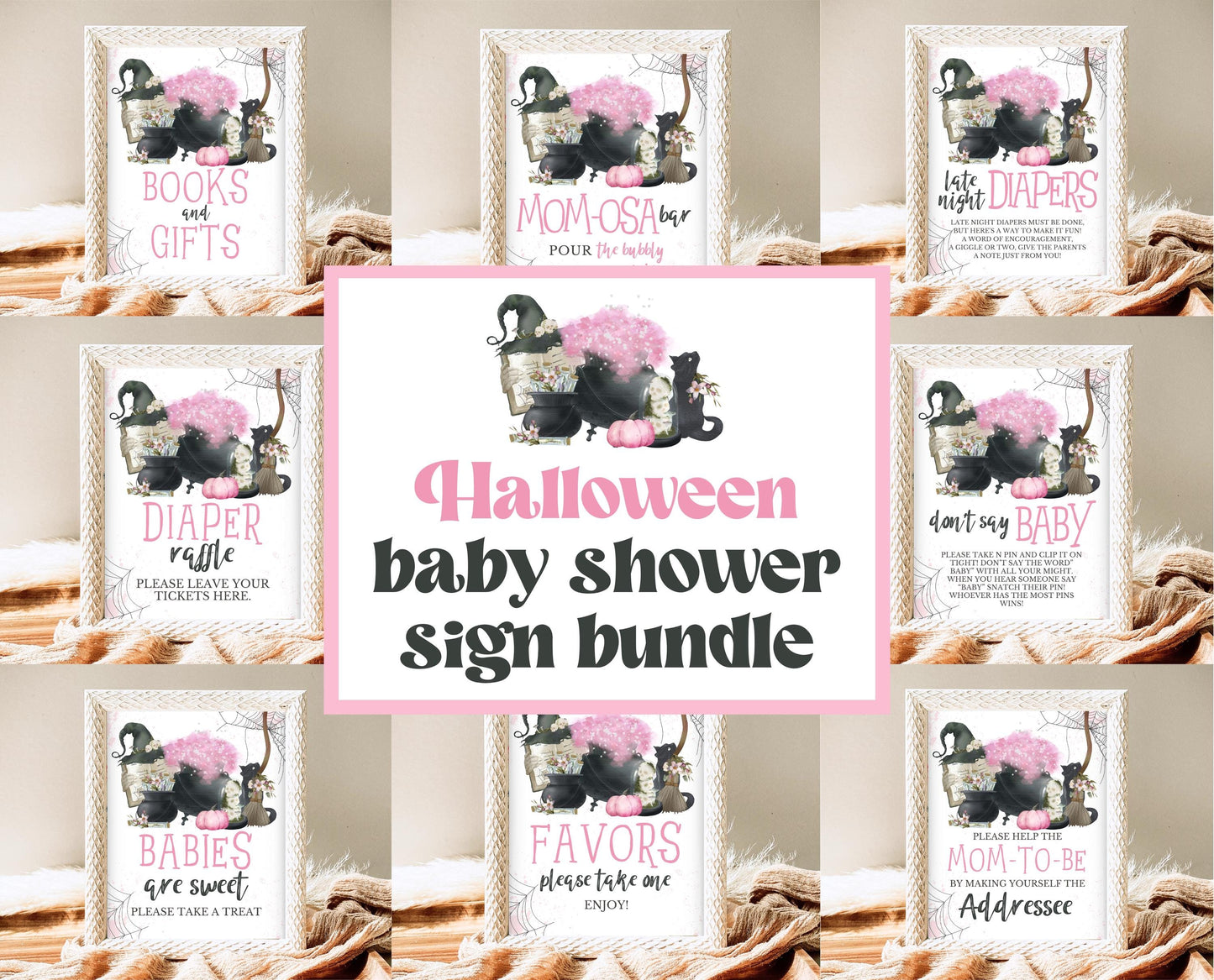 Editable A Baby Is Brewing Halloween Baby Shower Sign Bundle, Halloween Baby Shower Sign Set, Printable Halloween Sign, Halloween, HBSC06