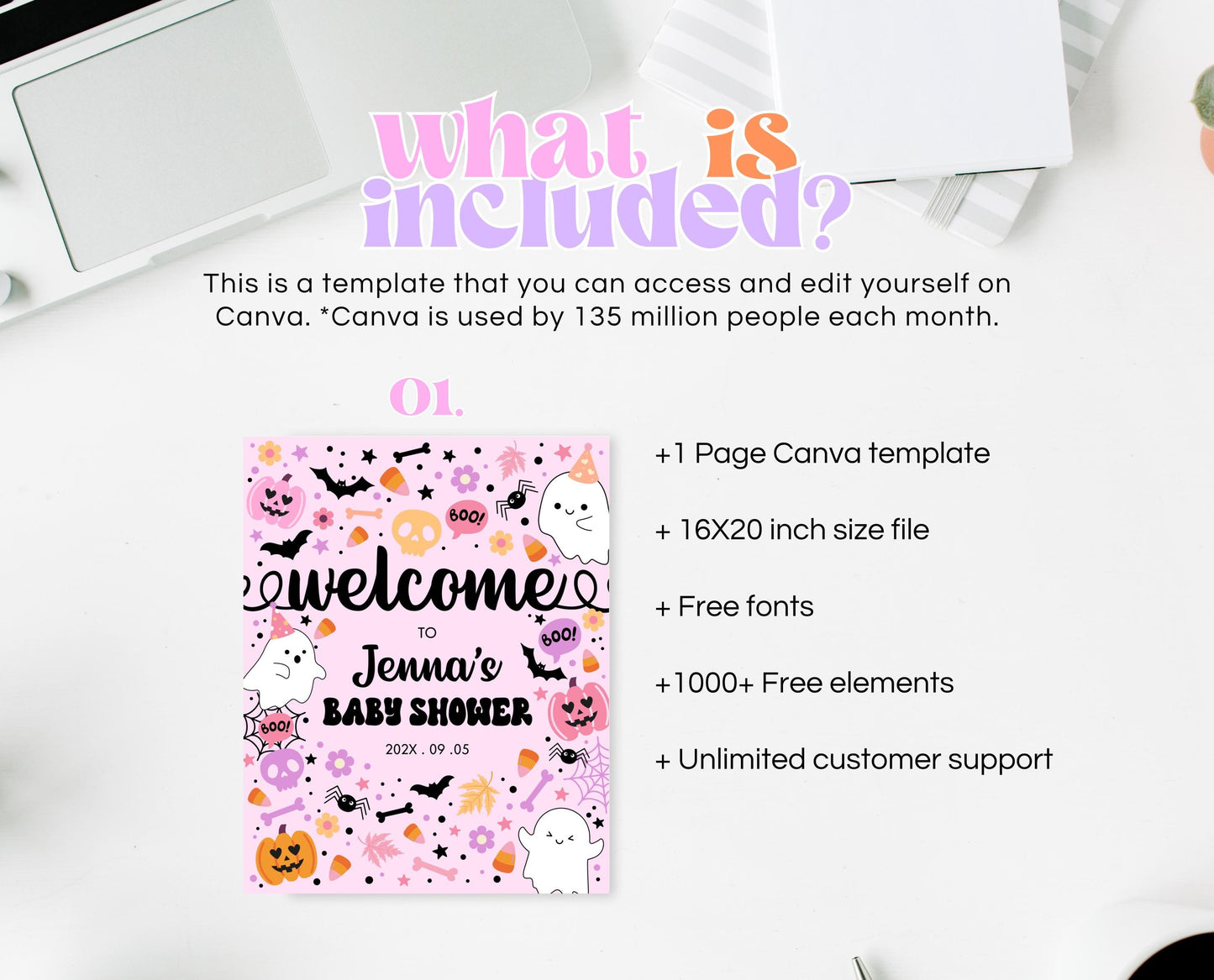 Editable Halloween Baby Shower Welcome Sign, Pink Girl Halloween Baby Shower Welcome Poster, A Little Boo Is Almost Due Welcome Sign, HBSC07