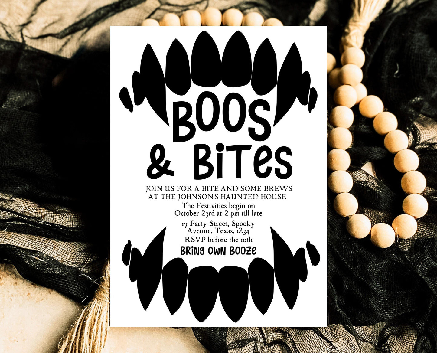 Editable Halloween Vampire Party Invitation, Halloween Booze Party Invite, Printable Halloween Costume Party Invite, Boos And Bites Invite