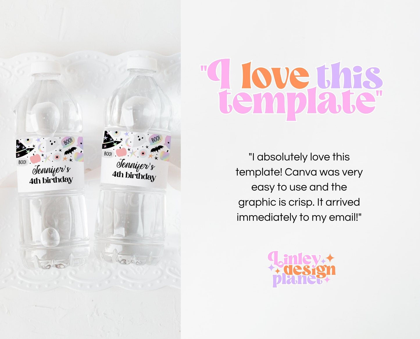 Editable Pastel Halloween Birthday Water Bottle Label, Holographic Halloween Bottle Stickers, Pastel Halloween, Template, Printable, PHBP02