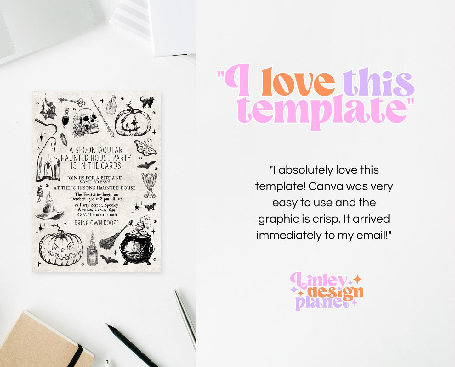 Editable Vintage Halloween Invitation, Haunted House in the Cards Halloween Party Invite, Printable Halloween Invite, Halloween House Party