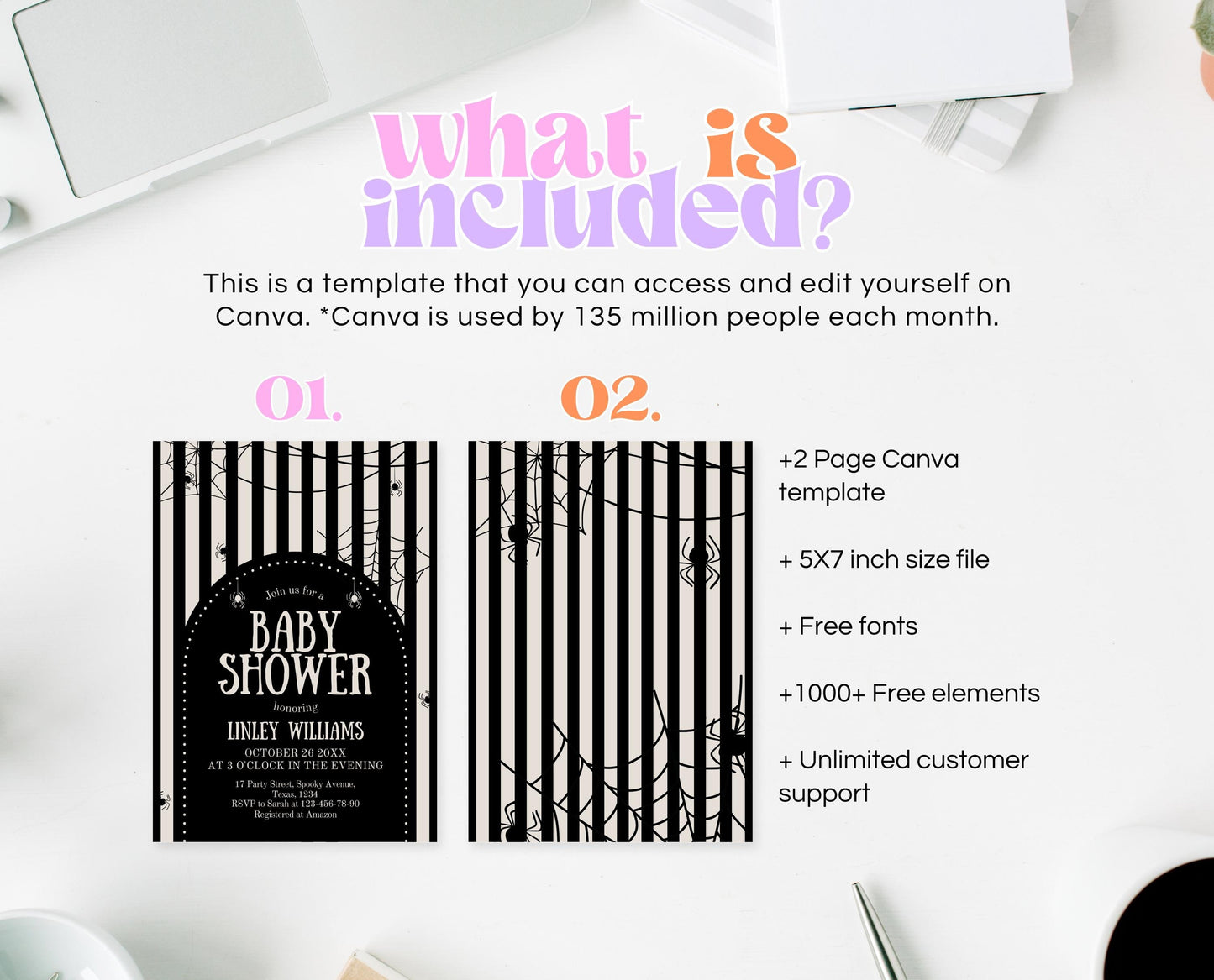 Editable Halloween Baby Shower Invitation, Gender Neutral Halloween Baby Shower Invitation Template, Spider Web Baby Shower Invite, HBSC02