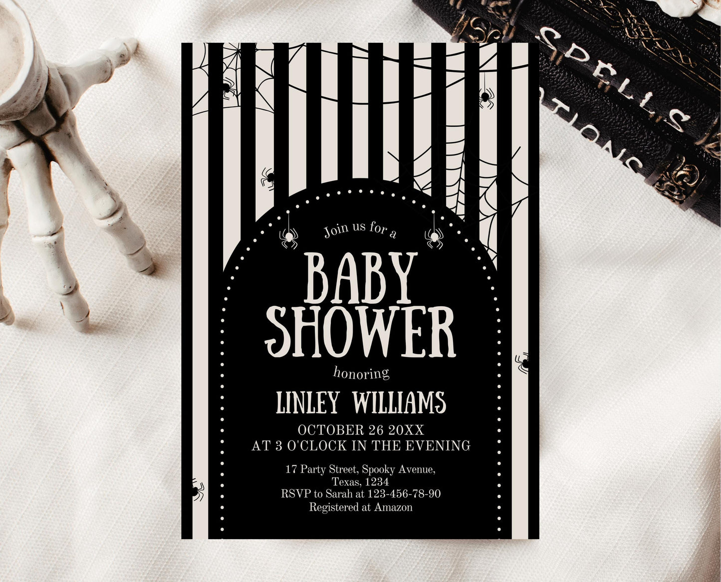 Editable Halloween Baby Shower Invitation, Gender Neutral Halloween Baby Shower Invitation Template, Spider Web Baby Shower Invite, HBSC02