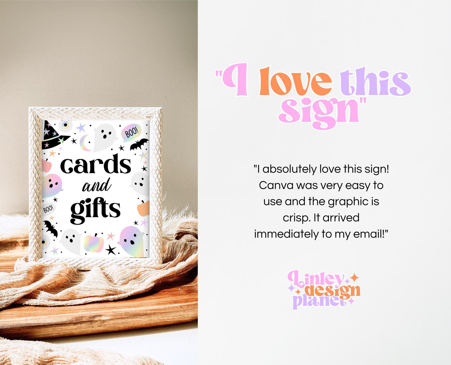 Cards And Gifts Sign Pastel Halloween Birthday, Holographic Halloween Sign, Spooky Sign, Pink And Purple Halloween Decor, Printable, PHBP02