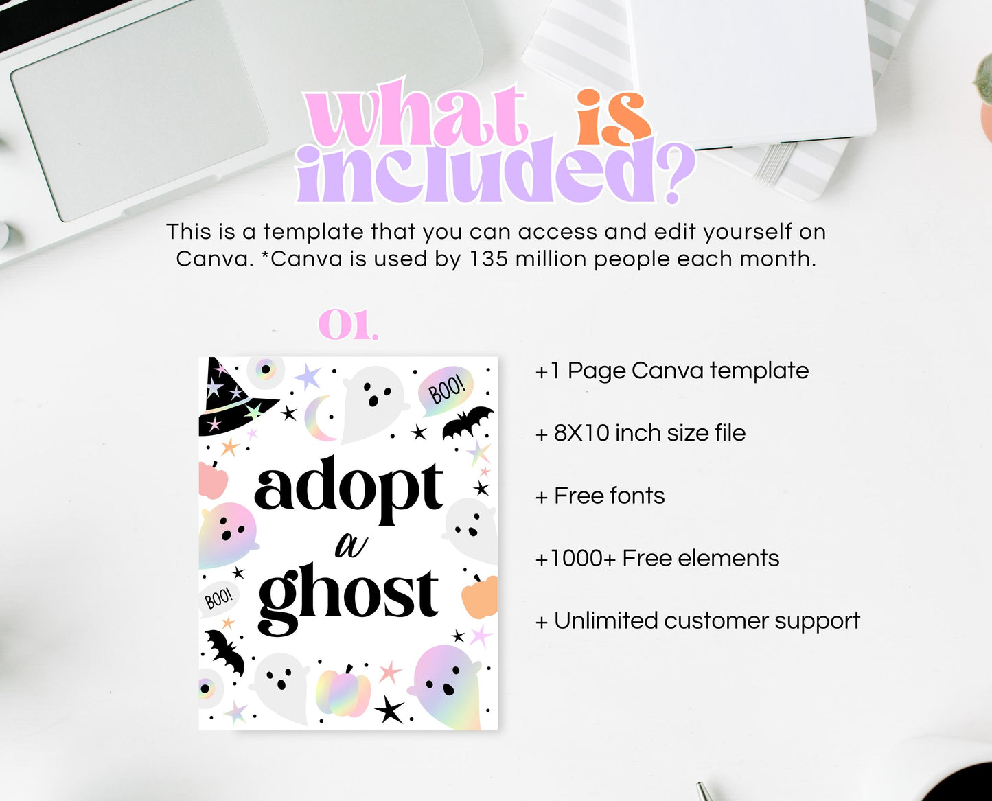 Adopt A Ghost Sign Pastel Halloween Birthday, Holographic Halloween Sign, Spooky Sign, Pink And Purple Halloween Decor, Printable, PHBP02