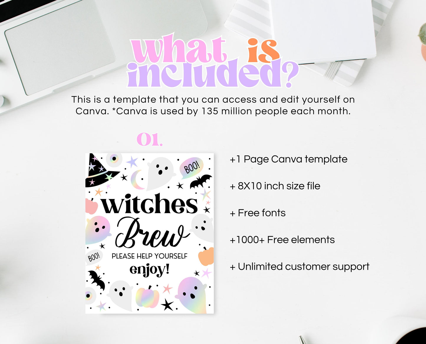 Witches Brew Sign Pastel Halloween Birthday, Holographic Halloween Sign, Drinks Sign, Pink And Purple Halloween Decor, Printable, PHBP02