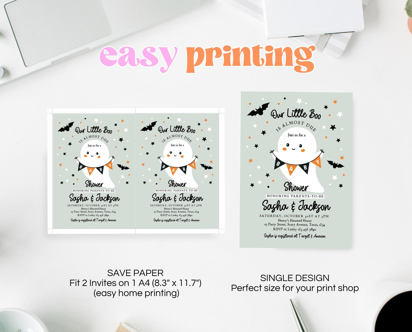 Editable Spooky Halloween Baby Shower Invitation, A Little Boo Is Almost Due Baby Shower Invitation, Halloween Baby Shower Template