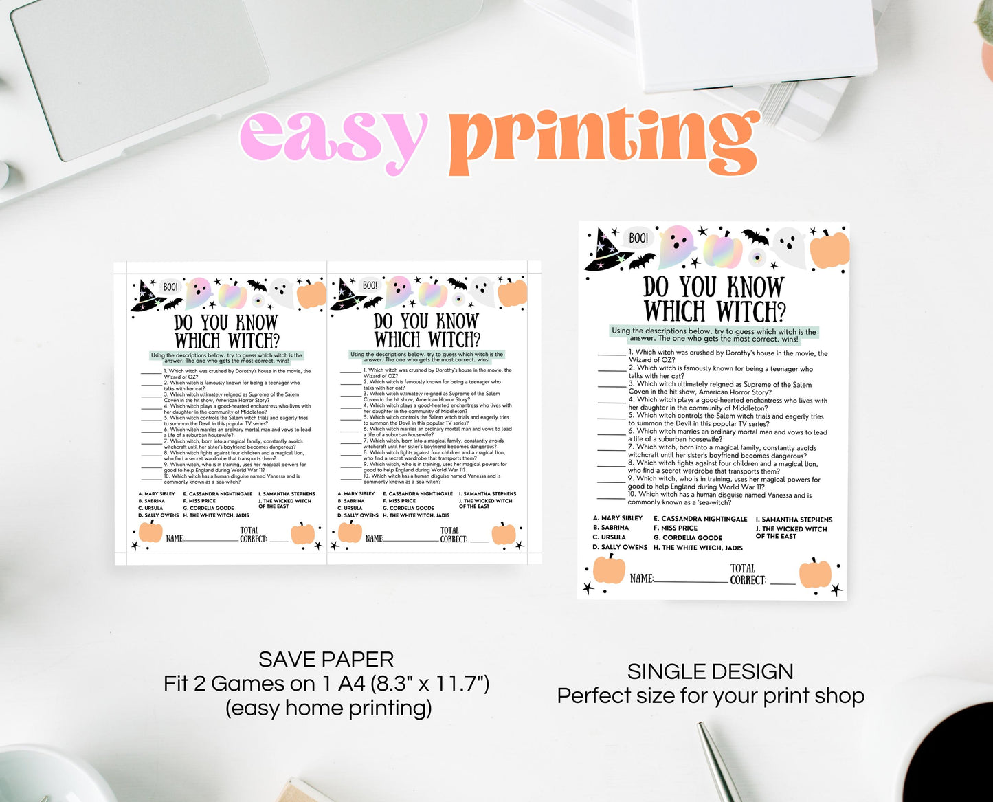 Halloween Witch Matching Game, Which Witch Game, Halloween Printable Games, Witches Game, Scary Movie Witch Game Template
