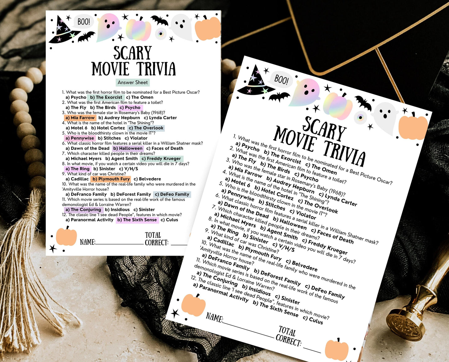 Halloween Scary Movie Trivia Game Template, Halloween Trivia, Halloween Party Game, Halloween Fun Games, Halloween Family Party Game
