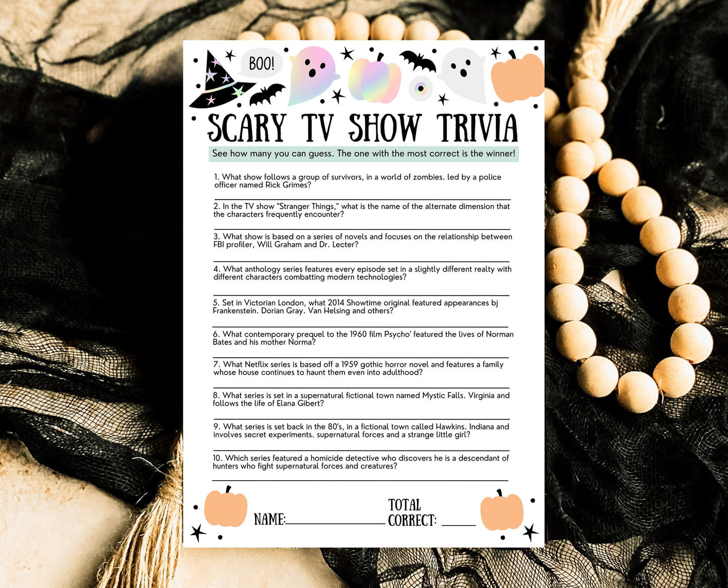 Halloween Scary TV Show Trivia Game, Halloween Trivia, Halloween Party Game, Halloween Fun Games, Halloween Family Party Game, Printable